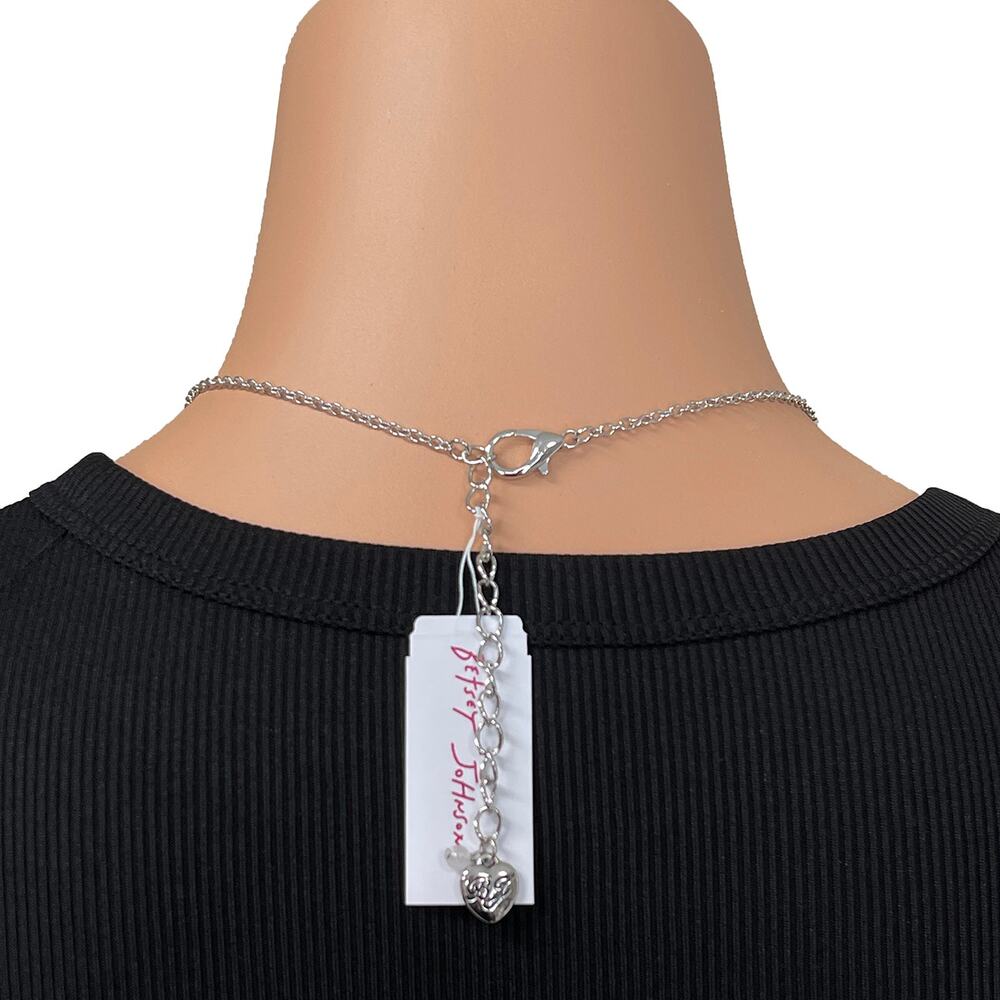 Betsey Johnson Crystal Skeleton Necklace New $58 Halloween Silver Rhinestones - Picture 3 of 8